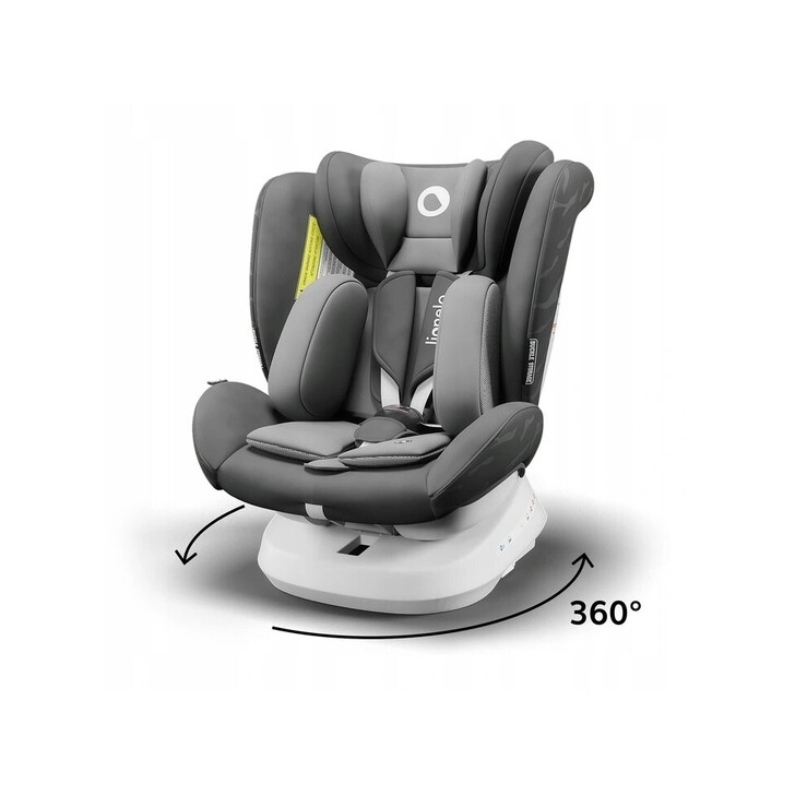 Lionelo - Scaun auto Bastiaan One Pozitie de somn, Protectie laterala, Rotire 360 grade, Top Tether, 0-36 Kg, cu Isofix, Gri