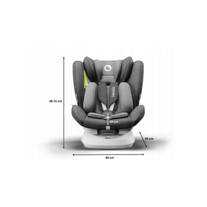 Lionelo - Scaun auto Bastiaan One Pozitie de somn, Protectie laterala, Rotire 360 grade, Top Tether, 0-36 Kg, cu Isofix, Gri