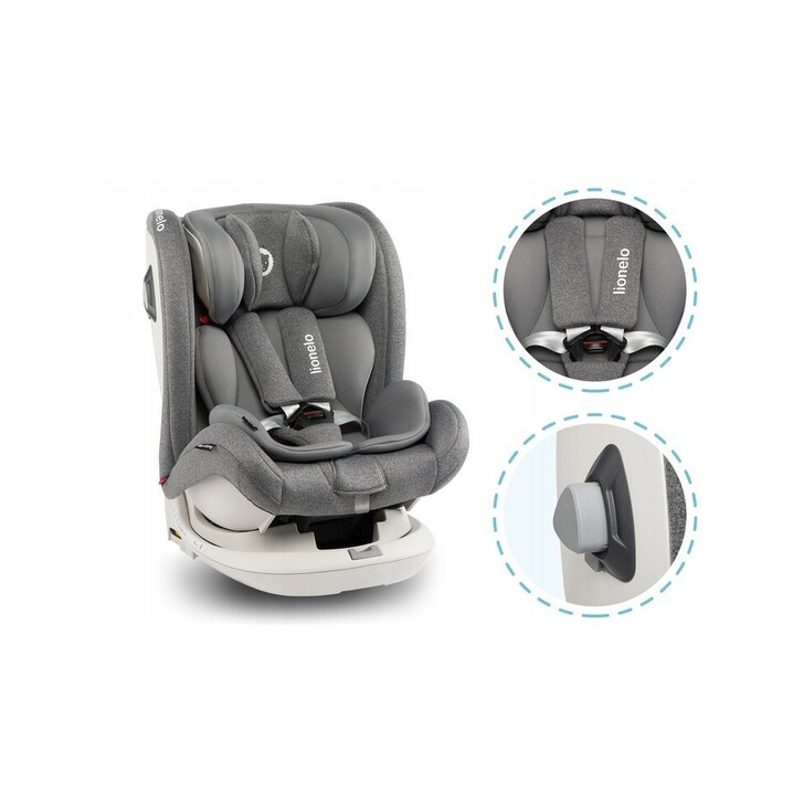 Lionelo - Scaun auto Bastiaan RWF Pozitie de somn, Protectie laterala, Rotire 360 grade, 0-36 Kg, Cu Isofix si Centura Top Tether, Gri