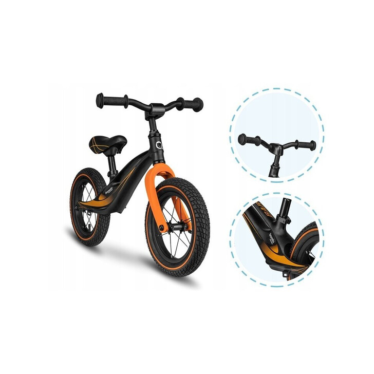 Lionelo - Bicicleta cu roti gonflabile, cu cadru din magneziu, fara pedale, 12 inch, Bart Air, Negru