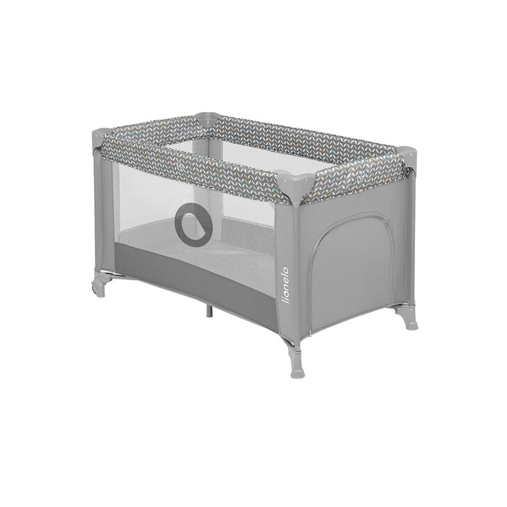 Lionelo - Patut pliant cu un nivel Stefi, Cu intrare laterala cu fermoar, 2 roti, 120x60 cm, Grey