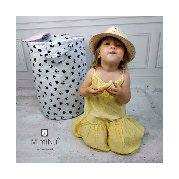 MimiNu - Cos rotund pentru depozitare jucarii, Din bumbac, Cu manere, 50x35 cm, Childrens Journey Grey