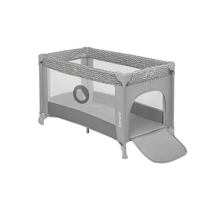 Lionelo - Patut pliant cu un nivel Stefi, Cu intrare laterala cu fermoar, 2 roti, 120x60 cm, Grey