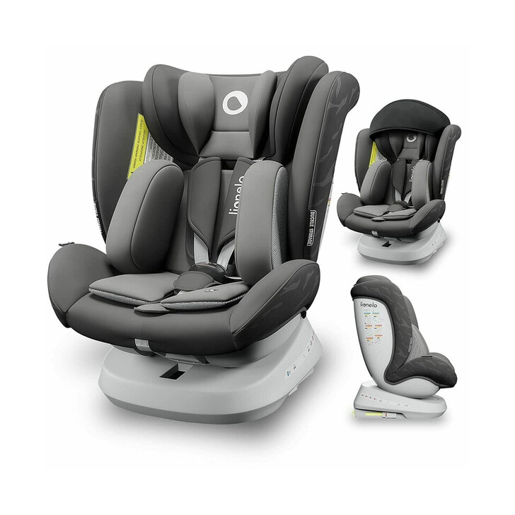 Lionelo - Scaun auto Bastiaan One Pozitie de somn, Protectie laterala, Rotire 360 grade, Top Tether, 0-36 Kg, cu Isofix, Gri