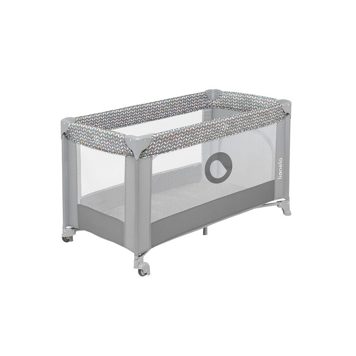 Lionelo - Patut pliant cu un nivel Stefi, Cu intrare laterala cu fermoar, 2 roti, 120x60 cm, Grey