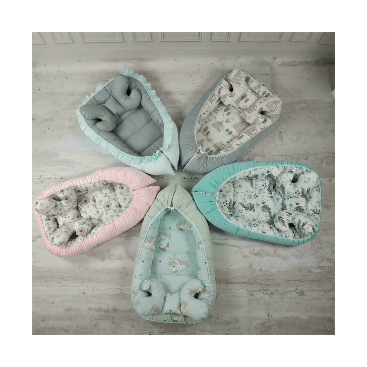 MimiNu - Cosulet bebelus pentru dormit cu doua fete, Baby Cocoon 75x55 cm, Husa 100% bumbac si catifea moale, Velvet Flower Garden
