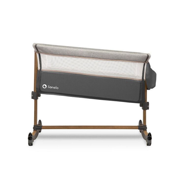 Lionelo - Patut co-sleeper Leonie Cu sistem de leganare, Cu setare unghiulara, Reglabil in 5 pozitii pe inaltime, Grey Stone