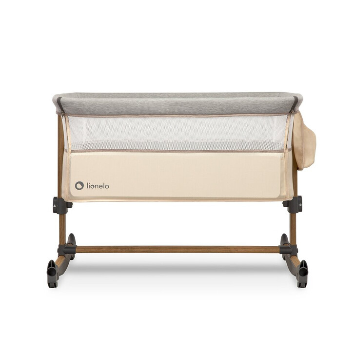 Lionelo - Patut co-sleeper Leonie Cu sistem de leganare, Cu setare unghiulara, Reglabil in 5 pozitii pe inaltime, Beige Sand