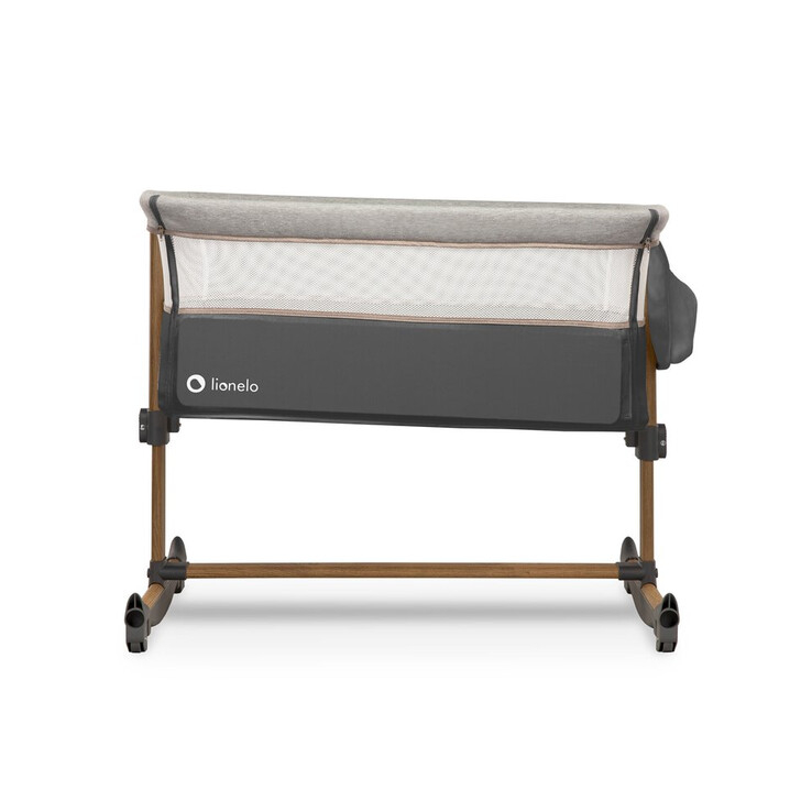 Lionelo - Patut co-sleeper Leonie Cu sistem de leganare, Cu setare unghiulara, Reglabil in 5 pozitii pe inaltime, Grey Stone