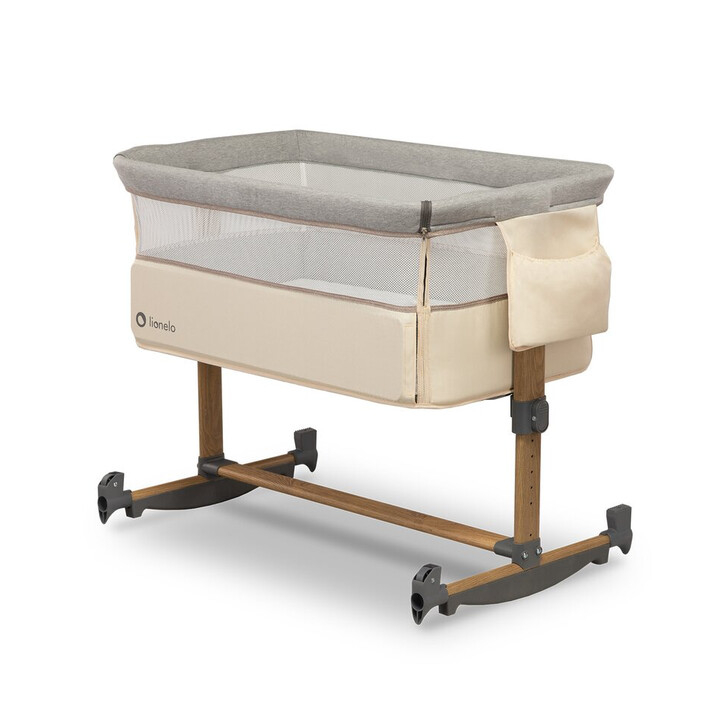 Lionelo - Patut co-sleeper Leonie Cu sistem de leganare, Cu setare unghiulara, Reglabil in 5 pozitii pe inaltime, Beige Sand