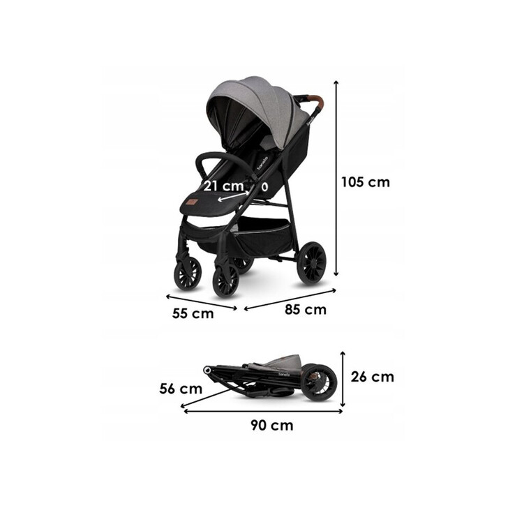 Lionelo - Carucior sport Zoey, De la nastere, Cu accesorii, Cadru din aluminiu, 0- 15 kg, Gri