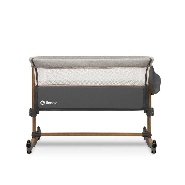 Lionelo - Patut co-sleeper Leonie Cu sistem de leganare, Cu setare unghiulara, Reglabil in 5 pozitii pe inaltime, Grey Stone