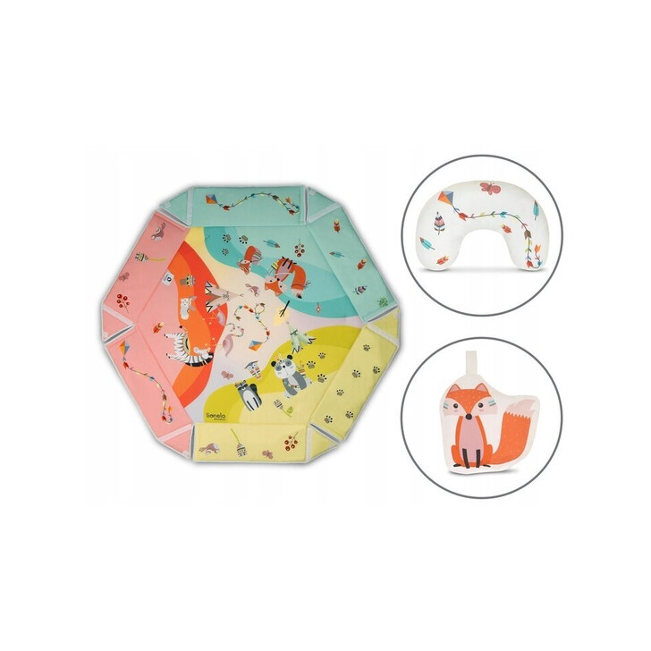 Lionelo - Salteluta interactiva Jenny cu jucarii, 130x130 cm, Multicolor