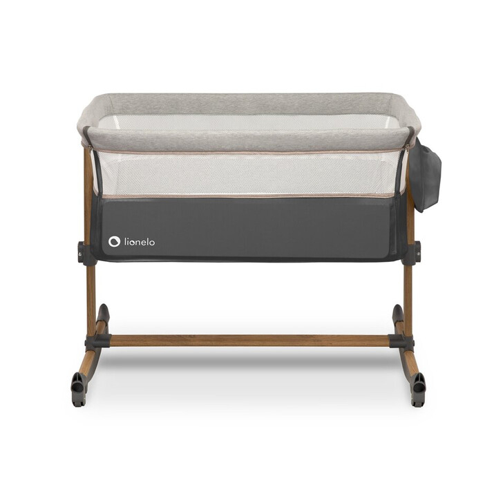 Lionelo - Patut co-sleeper Leonie Cu sistem de leganare, Cu setare unghiulara, Reglabil in 5 pozitii pe inaltime, Grey Stone