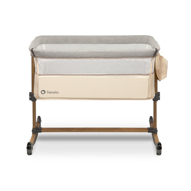 Lionelo - Patut co-sleeper Leonie Cu sistem de leganare, Cu setare unghiulara, Reglabil in 5 pozitii pe inaltime, Beige Sand