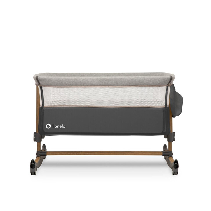 Lionelo - Patut co-sleeper Leonie Cu sistem de leganare, Cu setare unghiulara, Reglabil in 5 pozitii pe inaltime, Grey Stone