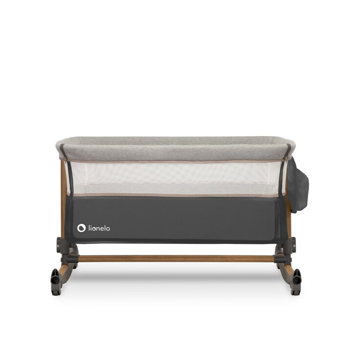 Lionelo - Patut co-sleeper Leonie Cu sistem de leganare, Cu setare unghiulara, Reglabil in 5 pozitii pe inaltime, Grey Stone