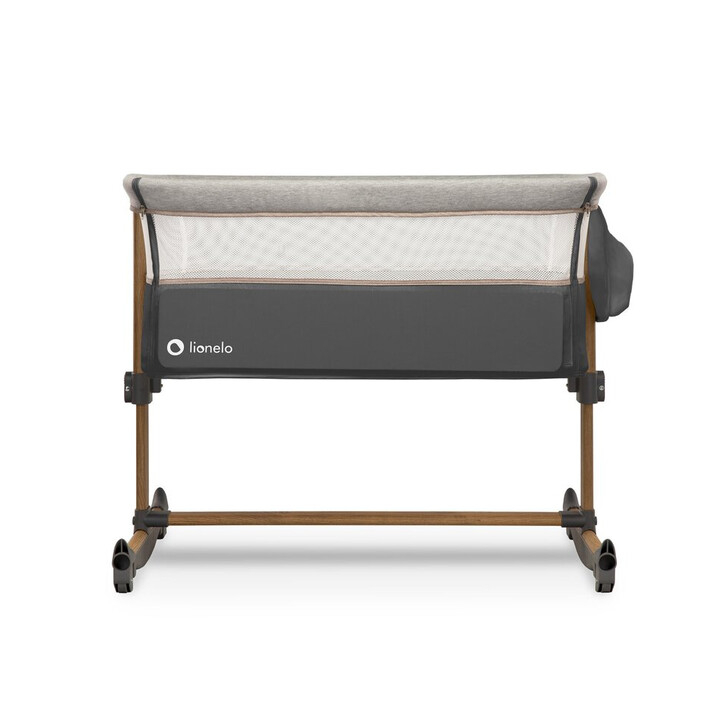 Lionelo - Patut co-sleeper Leonie Cu sistem de leganare, Cu setare unghiulara, Reglabil in 5 pozitii pe inaltime, Grey Stone