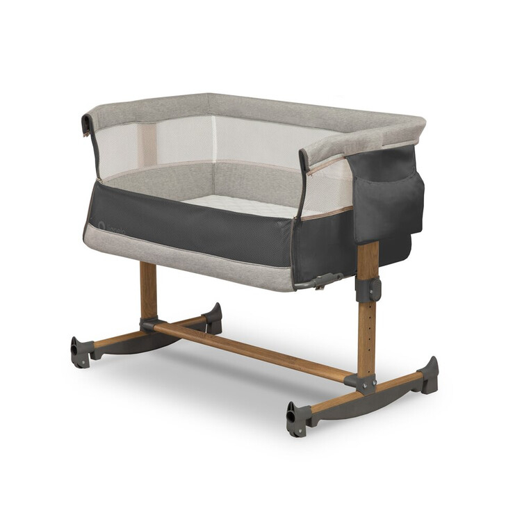 Lionelo - Patut co-sleeper Leonie Cu sistem de leganare, Cu setare unghiulara, Reglabil in 5 pozitii pe inaltime, Grey Stone