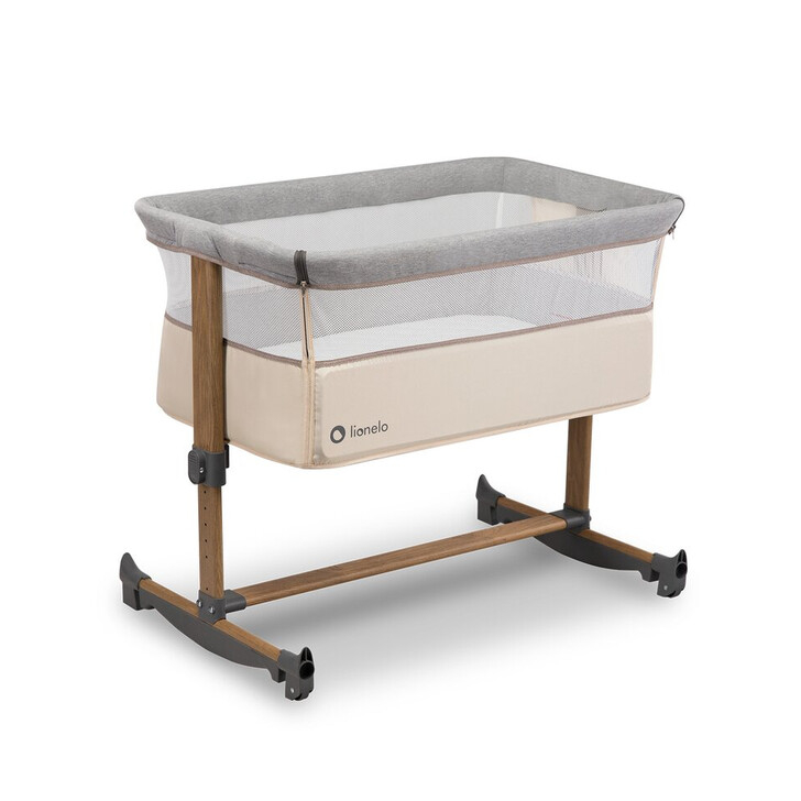 Lionelo - Patut co-sleeper Leonie Cu sistem de leganare, Cu setare unghiulara, Reglabil in 5 pozitii pe inaltime, Beige Sand