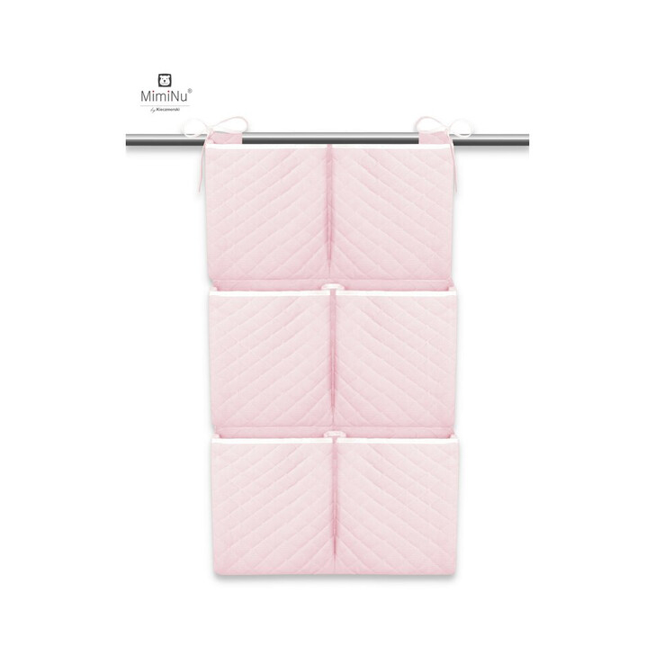 MimiNu - Organizator matlasat din catifea moala, Pentru patut, Cu 6 compartimente, Cu doua panglici, Pink