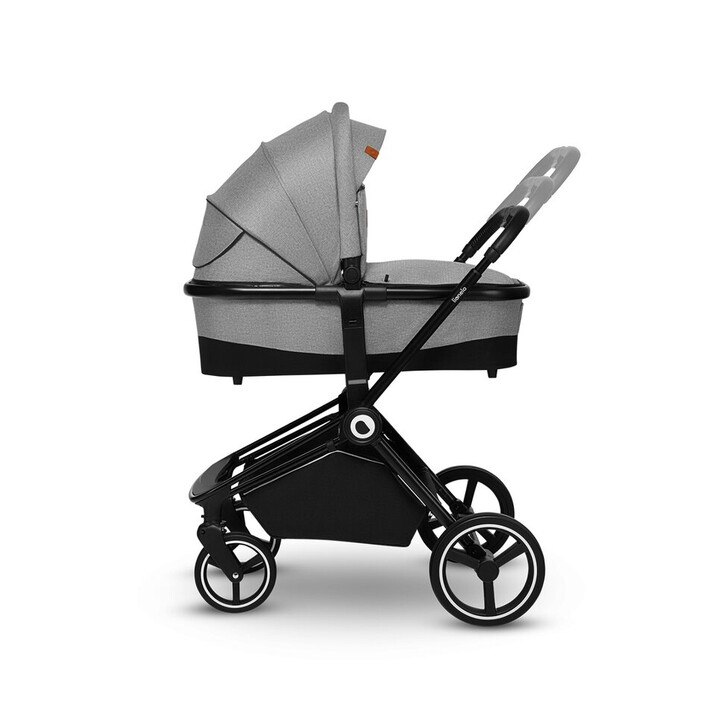 Lionelo - Carucior compact Mika, 2 in 1, Cadru din aluminiu, Cu landou intarit si salteluta moale, Reversibil, Maner ajustabil, Huse pentru picioare, Plasa de tantari, Husa de ploaie, Pana la 22 kg, Gri Deschis