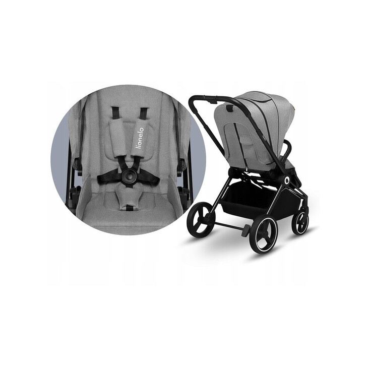 Lionelo - Carucior compact Mika, 2 in 1, Cadru din aluminiu, Cu landou intarit si salteluta moale, Reversibil, Maner ajustabil, Huse pentru picioare, Plasa de tantari, Husa de ploaie, Pana la 22 kg, Gri Deschis