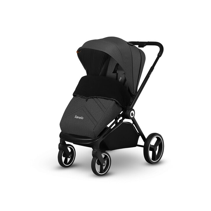 Lionelo - Carucior compact Mika, 2 in 1, Cadru din aluminiu, Cu landou intarit si salteluta moale, Reversibil, Maner ajustabil, Huse pentru picioare, Plasa de tantari, Husa de ploaie, Pana la 22 kg, Gri Inchis