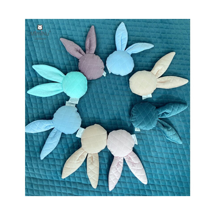 MimiNu - Jucarie zornaitoare din catifea matlasata, Mini Bunny, Blue