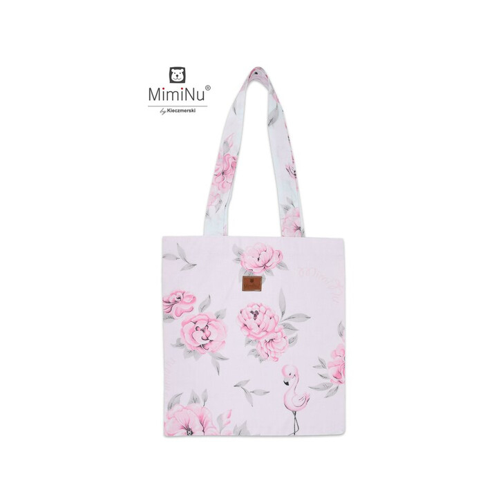 MimiNu - Sacosa textila Maxi, Pentru mamici, 38x40 cm, Din bumbac, Peonie Pink