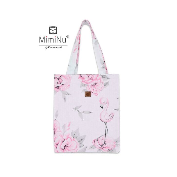 MimiNu - Sacosa textila Mini, Pentru fetite, 24x30 cm, Din bumbac, Peonie Pink