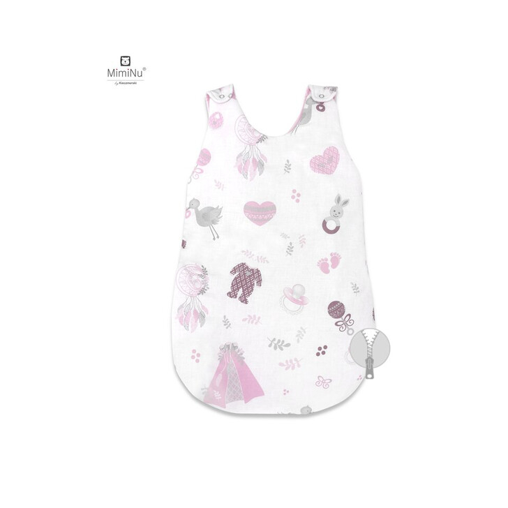 MimiNu - Sac de dormit pentru bebelusi, De iarna, Din bumbac, Cu fermoar lateral, Cu capse pe umar, 70 cm, 0 – 6 luni, 2.5 Tog, Baby Shower Pink 