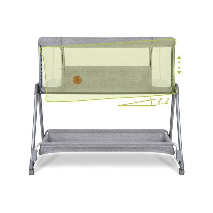 Lionelo - Patut co-sleeper Luna, 2 in 1, Cu laterala culisanta, Cu setare unghiulara, Cu roti, Reglabil in 6 pozitii pe inaltime, Gri deschis