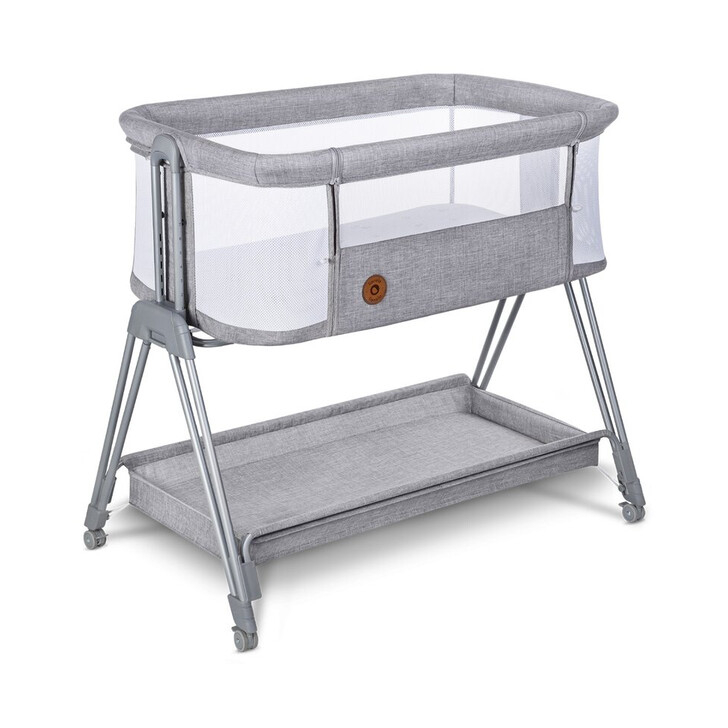 Lionelo - Patut co-sleeper Luna, 2 in 1, Cu laterala culisanta, Cu setare unghiulara, Cu roti, Reglabil in 6 pozitii pe inaltime, Gri deschis