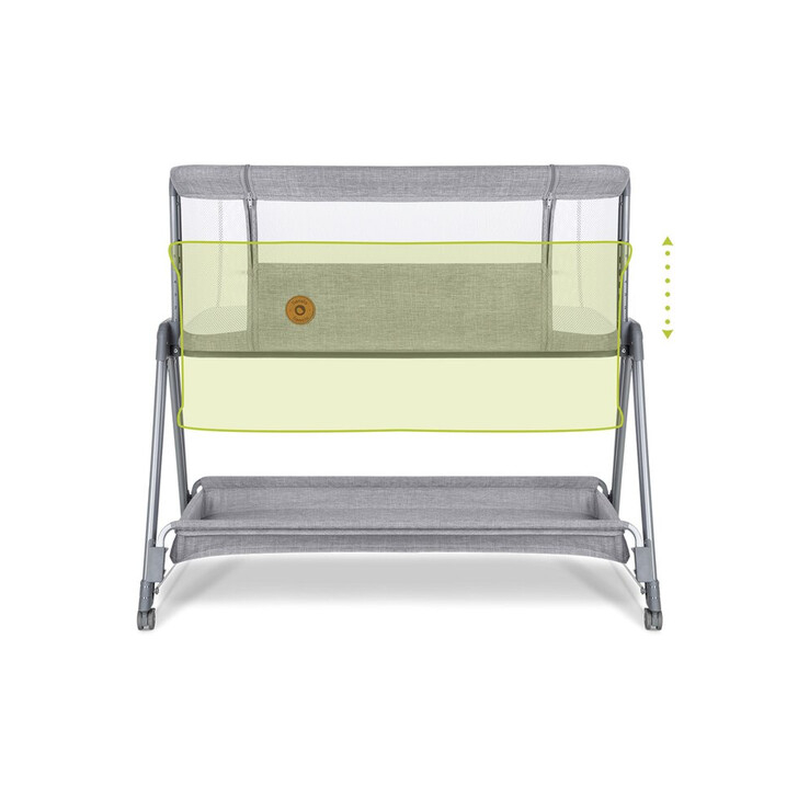 Lionelo - Patut co-sleeper Luna, 2 in 1, Cu laterala culisanta, Cu setare unghiulara, Cu roti, Reglabil in 6 pozitii pe inaltime, Gri deschis