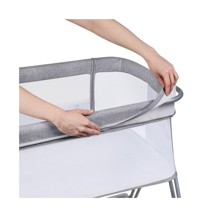 Lionelo - Patut co-sleeper Luna, 2 in 1, Cu laterala culisanta, Cu setare unghiulara, Cu roti, Reglabil in 6 pozitii pe inaltime, Gri deschis