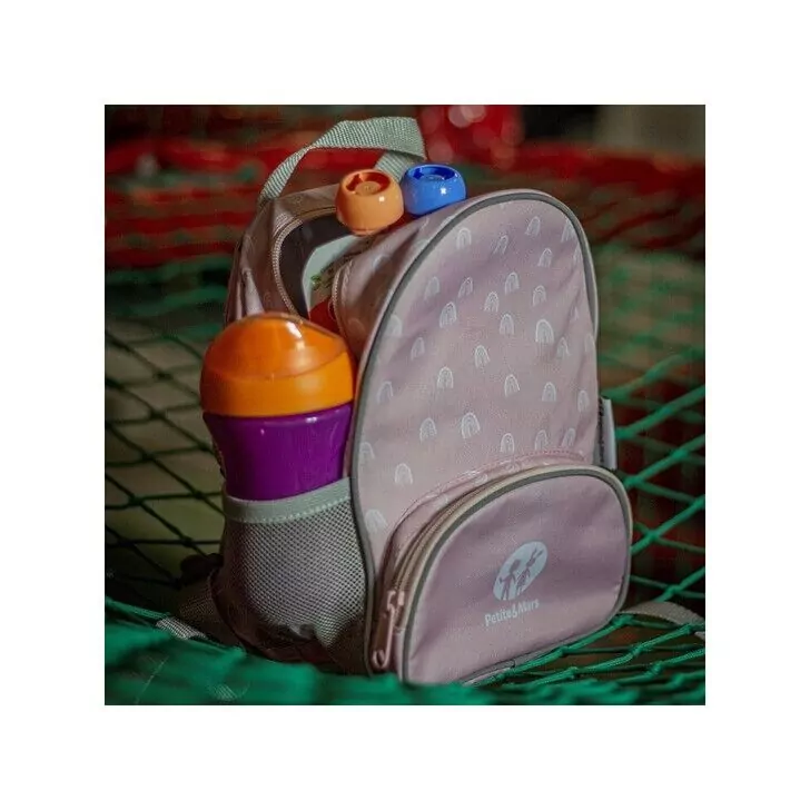 Petite&Mars - Ghiozdan pentru copii Backie, Greutate redusa, Curea impotriva alunecarii de pe umeri, Ornamente reflectorizante, 19 x 12 x 25 cm, Roz
