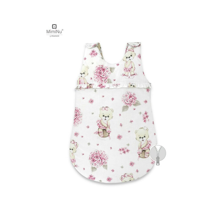 MimiNu - Sac de dormit pentru bebelusi, De iarna, Cu volanase, Din bumbac, Cu fermoar lateral, Cu capse pe umar, 70 cm, 0 – 6 luni, 2.5 Tog, Design, Pink Ballerina