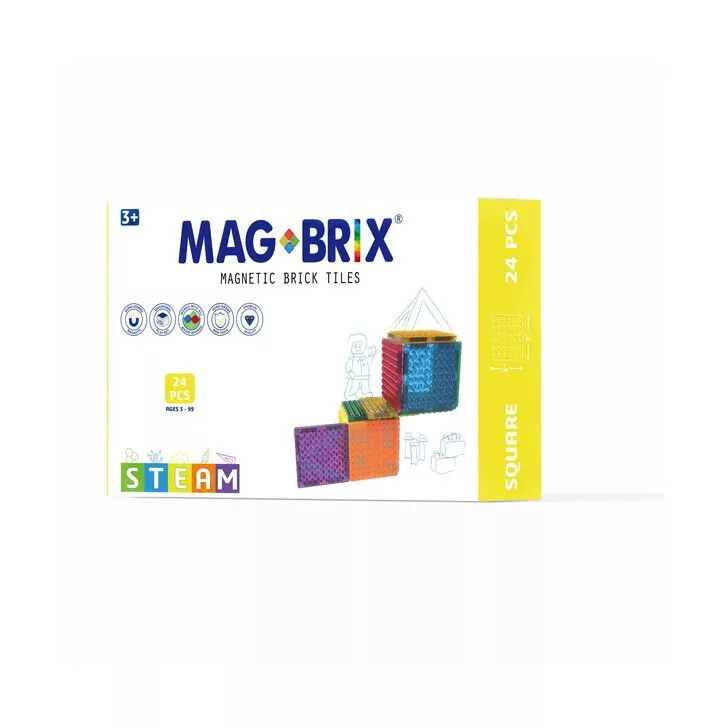 Set magnetic Magbrix 24 piese patrate - compatibil cu caramizi de constructie tip Lego