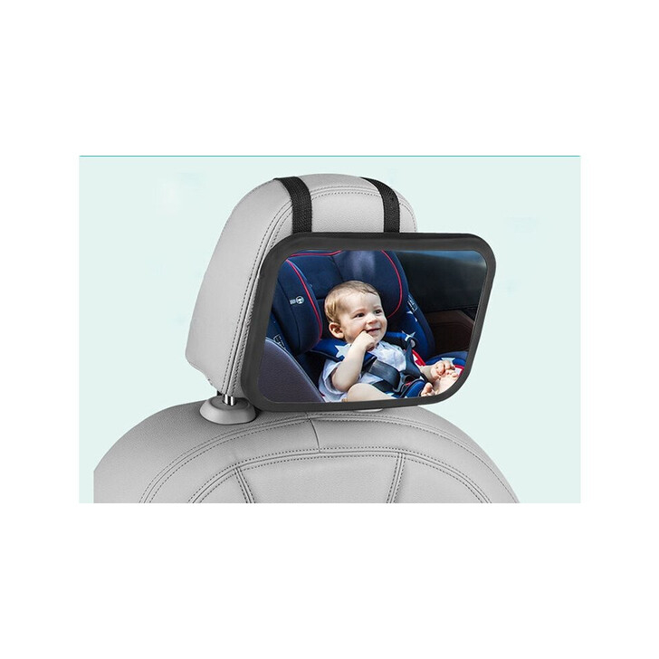 Qmini - Oglinda Rotire 360 grade, Pentru vizualizarea Bebelusilor, Cu instalare rapida, Universala, 29.5 x 18.5 cm, Negru