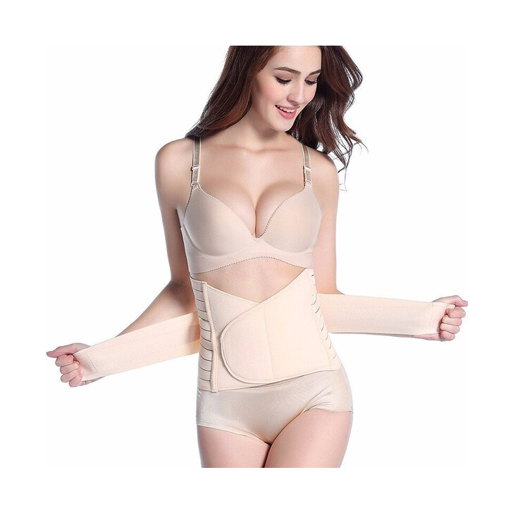 Qmini - Centura abdominala postnatala dublu reglabila, Cu prindere pe baza de velcro, Beige