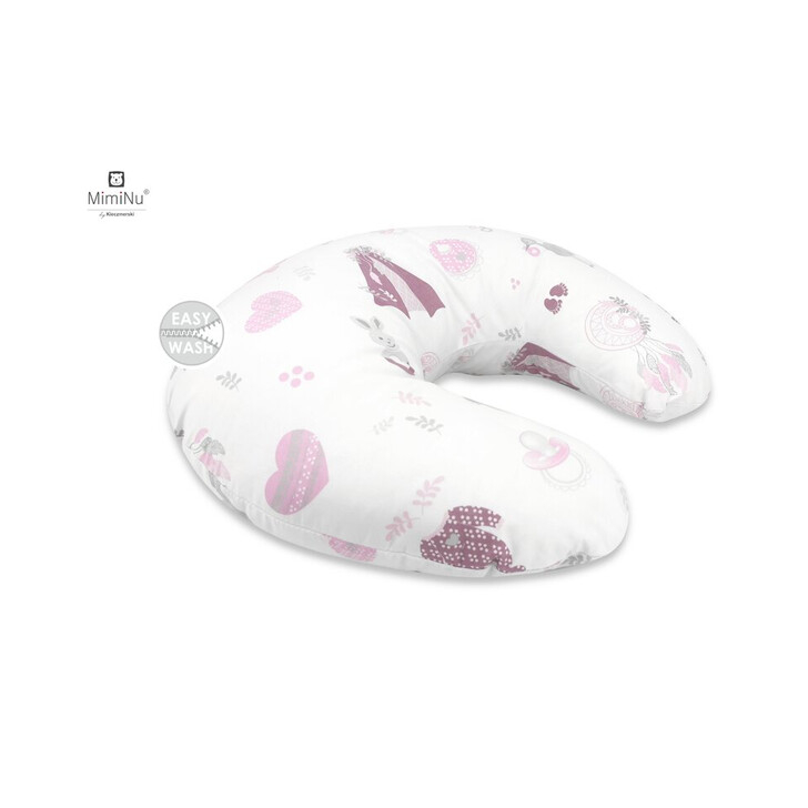 MimiNu - Perna pentru alaptat, Din bumbac, Cu husa detasabila, Cu fermoar securizat, Circumferinta 155 cm, Baby Shower Pink