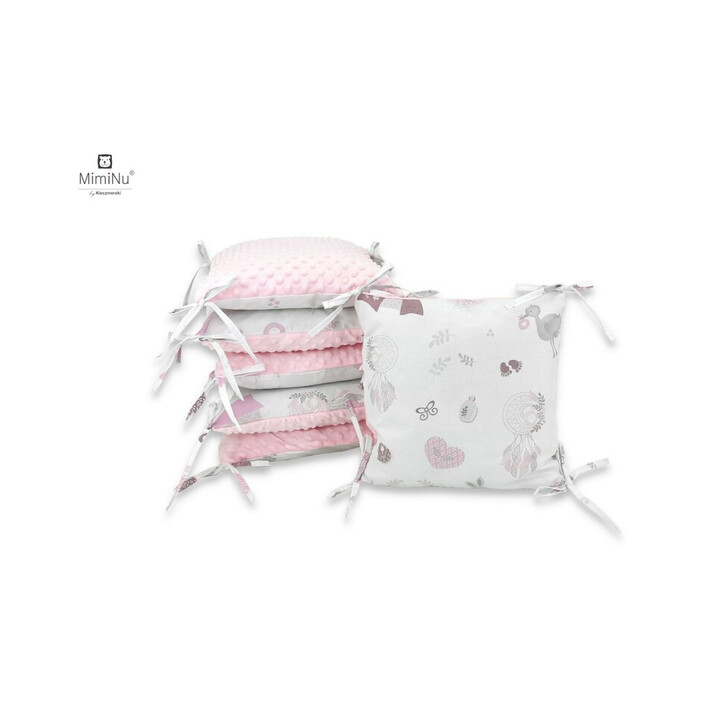 MimiNu - Aparatoare cu 6 pernute modulare, Cu doua fete, Cu fermoar, Cu husa detasabila si lavabila, Pentru patut 120X60 cm, Din bumbac 100% si tesatura pufoasa Minky, Minky Baby Shower Pink