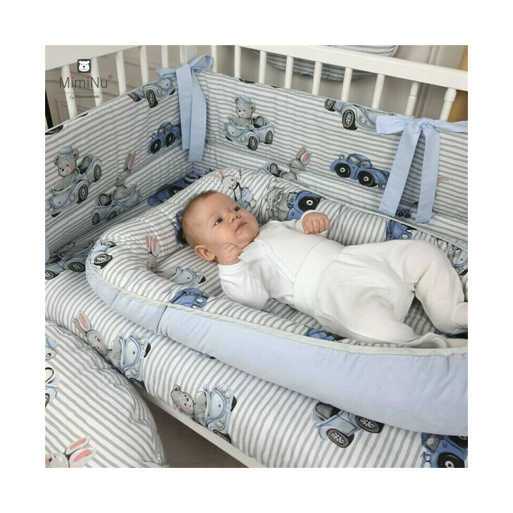 MimiNu - Cosulet bebelus pentru dormit, Baby Cocoon 75x55 cm, Husa 100% bumbac, Old Road Blue