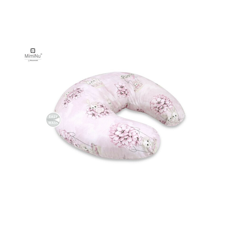 MimiNu - Perna pentru alaptat, Din bumbac, Cu husa detasabila, Cu fermoar securizat, Circumferinta 155 cm, Design, Awesome Bunnies