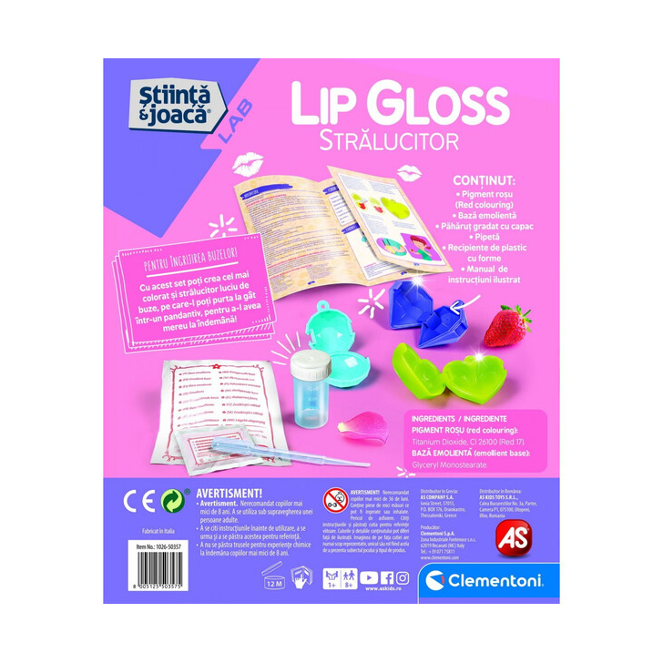 LIP GLOSS - Joc creativ, Laboratorul de luciu de buze pentru copii, Clementoni