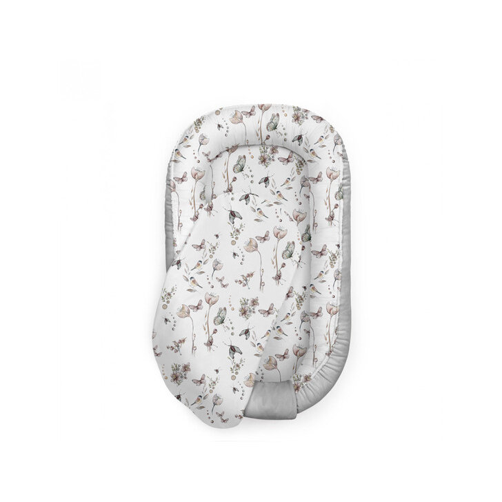 Suport de dormit Babynest Premium Bumbac si Catifea Nature Soft Grey by BabySteps, 70x35 cm