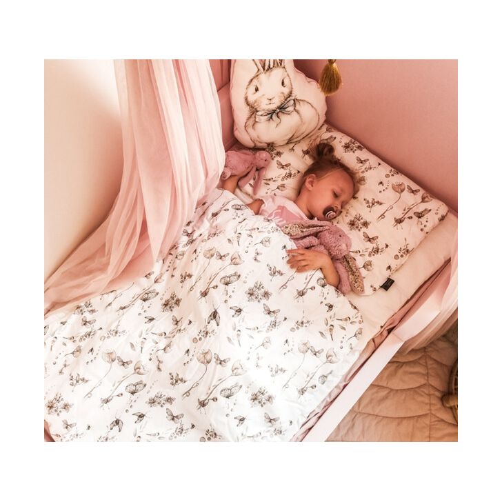 Set pilota 135 x 100 cm si perna 40 x 60 cm pentru copii, bumbac premium si umplutura hipoalergenica BabySoft, fata dubla, Natura