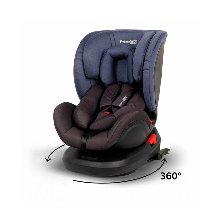 Scaun auto pentru copii, Linus, Pentru grupele de greutate 0-36 Kg, Tehnologie Isofix, Centura Top Tether, Protectie laterala, Rotire 360° grade, Cu pozitie de somn si tetiera reglabila, FreeON, Blue