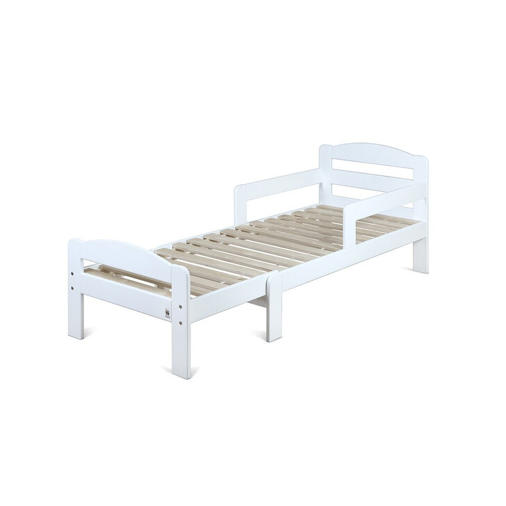 Patut extensibil YappyGrow din lemn de mesteacan, Cu bariere de protectie, De la 1.5 ani pana la 18 ani, YappyKids, 140-190x70 cm, Alb